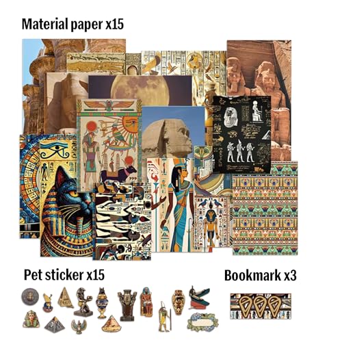 Image of The AutoStory Travel Scrapbooking Kit A6 Junk Journal Ancient Pyramid Aesthetic Stickers History Decorative Papers Washi Tape DIY Craft Art Diary Explorer Decor Teens Supply (Egypt, Brown)