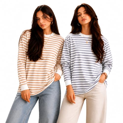 Image of VIMAL JONNEY Women Striped T-Shirt || T-Shirt for Women || Full Sleeve T Shirt || T-Shirt-VIMAL640620