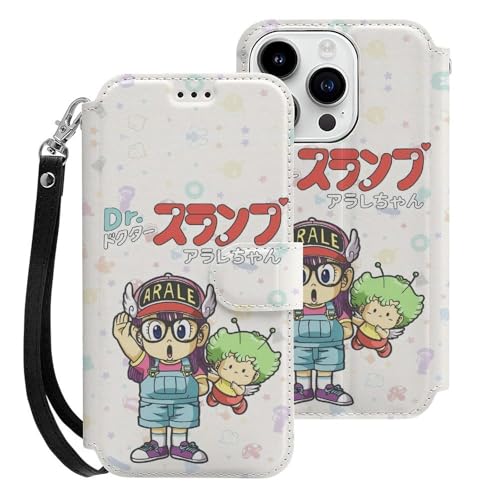 iPhone15Pro用ケース 手帳型 アラレちゃん スマホケース ストラップ付き 財布型 アイフォン15Pro用ケース おしゃれ 軽量 背面 携帯カバー カード収納 スタンド機能 PUレザー 耐衝撃