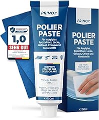 PRINOX 150ml Polierpaste inkl. Profi Poliertuch I Politur für Acrylglas, Epoxidharz, Lacke, Gelcoat gfk, Chrom & Kunststoffe I Entfernt Mattierungen & Mikro Kratzer
