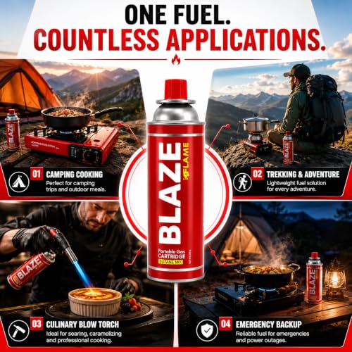 Image of 225g Butane Gas Canister, Pack of 2 - Camping Stove Fuel | Fits cassette stoves, portable camping stoves and culinary blow torches. Self-sealing bayonet valve, clean burning.
