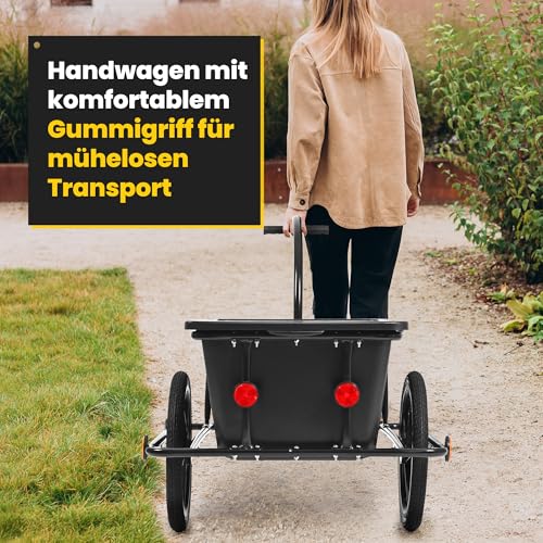 SAMAX Lastenanhänger Fahrradanhänger 90 Liter 80 Kg mit Kupplung Schutzplane und Verbindungsschelle - Transportanhänger Fahrrad Anhänger Handwagen mit Kunststoffwanne in Schwarz - Mountain