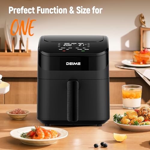 Image of DEIME Air Fryer 4.5 Qt, Small Airfryer Digital Space Saving Compact, Bake, Reheat, Roasts for Quick Easy Meals, Mini Compact & Quiet, Nonstick & Dishwasher Safe Basket (Black-4.5QT)