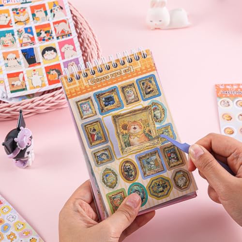 Image of Girl's Cute Sticker Book, Cartoon Cat Theme - 700+ Cute Animal Style Foodie Stickers, for DIY Scrapbooking Journaling Handbook Decoration