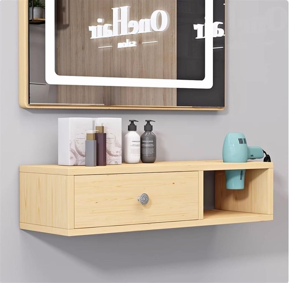 AYCDL Wall Mounted Night Stand Floating Nightstand with Drawer, Wooden Floating Shelves, Surrounded Drawers and Open Shelves, Floating Nightstand for Bedroom, Living,Natural