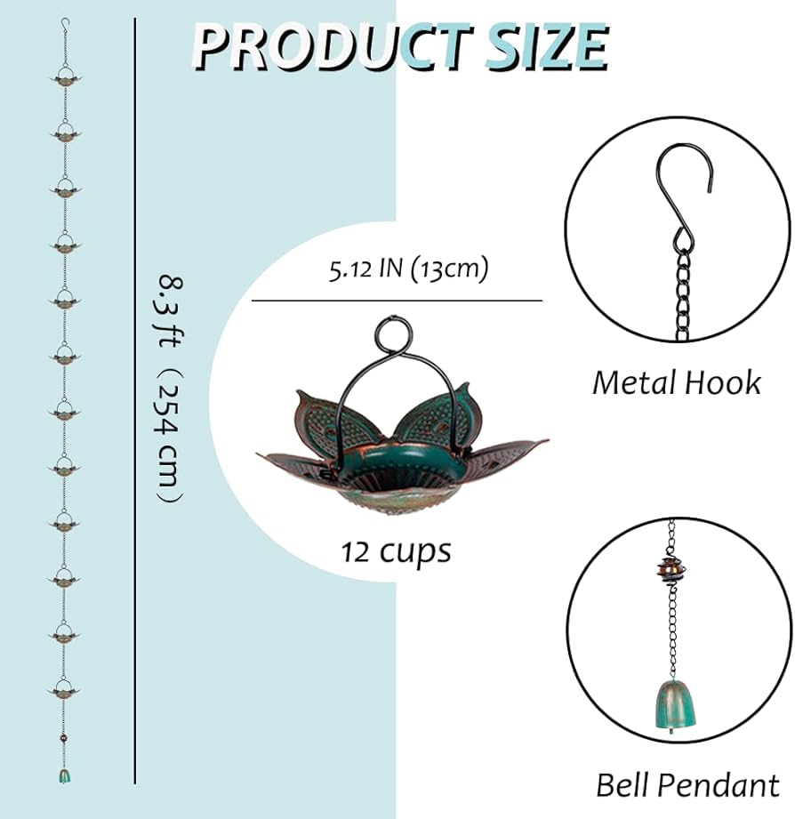 Rain Chains SenQWFa 8.5 Ft. Cup For Gutters, Functional