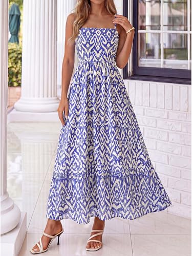 Image of PRETTYGARDEN Women Summer Maxi Dresses 2026 Spaghetti Strap Boho Floral Striped Wedding Guest Beach Vacation Flowy Long Dress
