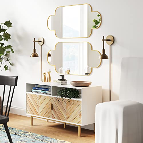 Image of Nathan James Tamlin Vintage Brass Wall Light Fixture, Wall Mounted 1-Light Lamp, Plugin Sconce with On /Off Switch for Living Room, Reading Nook or Bedroom, Brass, Set of 2