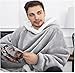 COTTEBED Sherpa Flannel Hoodie Wearable Blanket, Super Soft Warm Sweatshirt Blanket with Pocket and Sleeves for Women Men One Size Fits All(Light Grey)