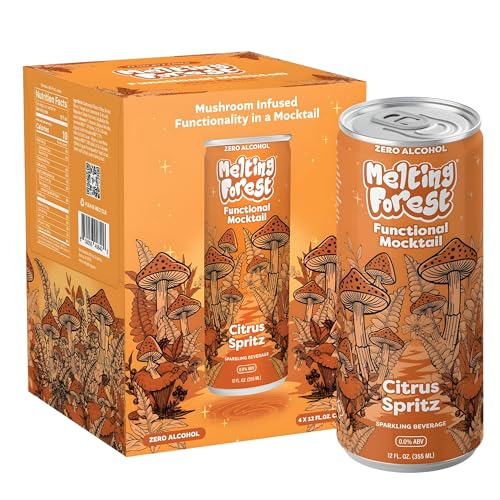 Melting Forest Functional Mocktail Citrus Spritz – Alcohol-Free, Euphoric Adaptogen Drink with Reishi, Antrodia, Lion’s Mane, Ashwagandha – 10 Calories, Vegan, Gluten-Free (4 Pack)