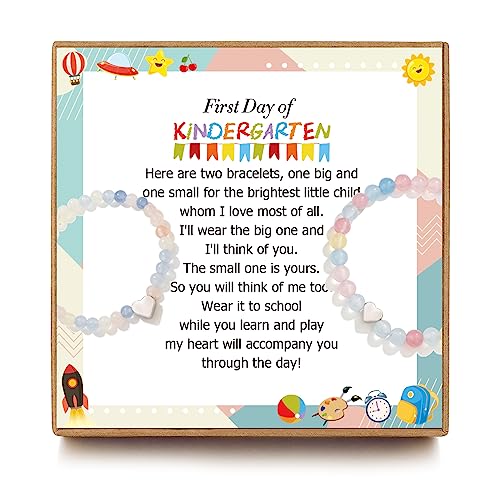 First Day of Kindergarten Preschool Mommy and Me Bracelets, Back To School Gifts, Heart Beadeds Mom and Daughter Bracelets, Mother Daughter Bracelets set for 2 One big and one small bracelet
