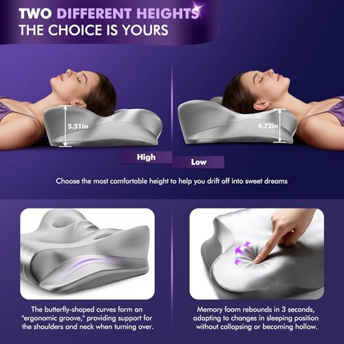 Dayme Memory Foam Pillows for Neck Support – Cooling Neck Pillow, Gray | Contour Cervical Neck Pillow for Pain Relief, Ergonomic Cooling Pillow for All Sleep Positions - image 4