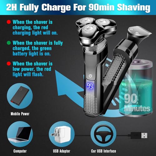 Image of Men's Electric Razor, Upgraded 4D Floating Magnetic Blade Head Rotary Shaver, 3-in-1 Multifunctional for Beard /Nose /Sideburns, IPX7 Waterproof Rechargeable Cordless Shaver, Turbo Speed, Gift for Men