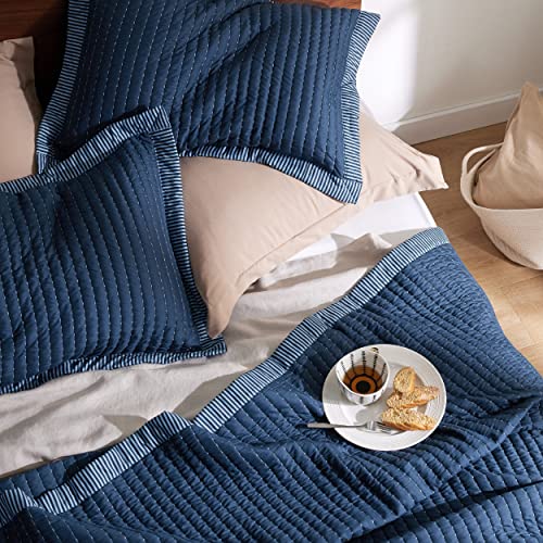 Bedsure Navy Quilt Twin Size - Lightweight Soft Quilt Bedding Set For All Seasons, Bedspreads & Coverlets, Corduroy Pattern Quilt Set, 2 Pieces, 1 Quilt (68"X86") And 1 Pillow Sham (20"X26"+2") #TOP2