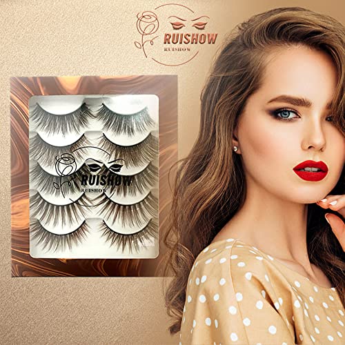 Ruishow False Eyelashes Brown 5 Pairs Handmade Lashes Wispies Natural False Eyelashes Eye Makeup Fake Eyelashes #TOP4