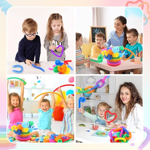 JOLCEEY 16 Stück Pop Röhren Kinder, 8 Farben Mini Röhren Sensorisches Spielzeug Bunte Rohre Stretch für Erwachsene und Kinder Stress Ängste abbauen