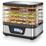 Arendo - Dörrautomat Edelstahl mit Temperaturregler - Edelstahl Dörrgerät für Lebensmittel Fleisch Früchte Gemüse - mit Timer bis zu 24 h - 35-75 Grad - 5 Einlegefächer - GS - Dehydrator - BPA frei