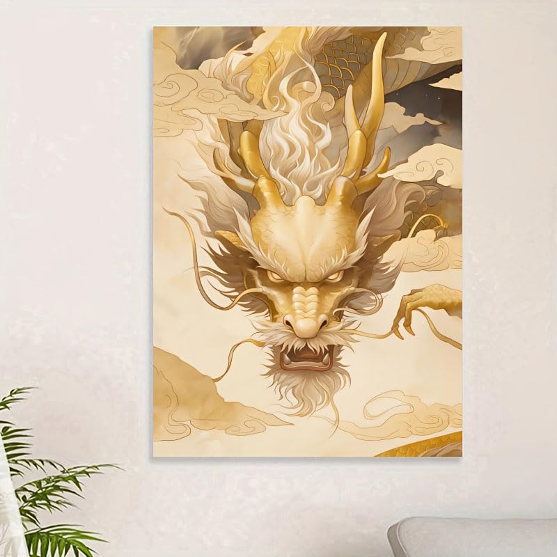 Décoration murale dragon doré affiche toile salon maison 60x80