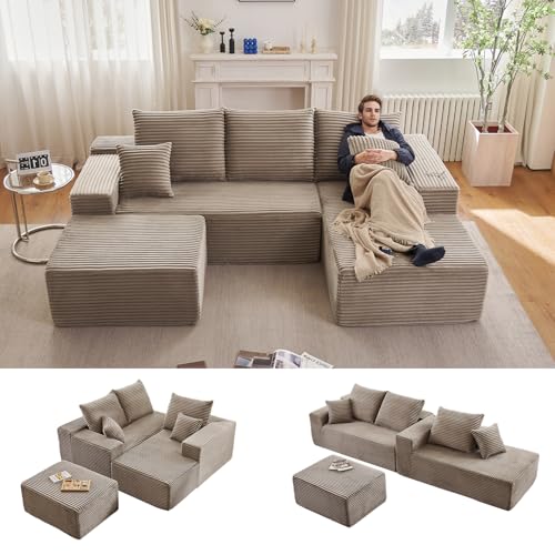 Image of 96 inch W Boneless Cloud Sectional Couch Modular Sofa with Ottoman