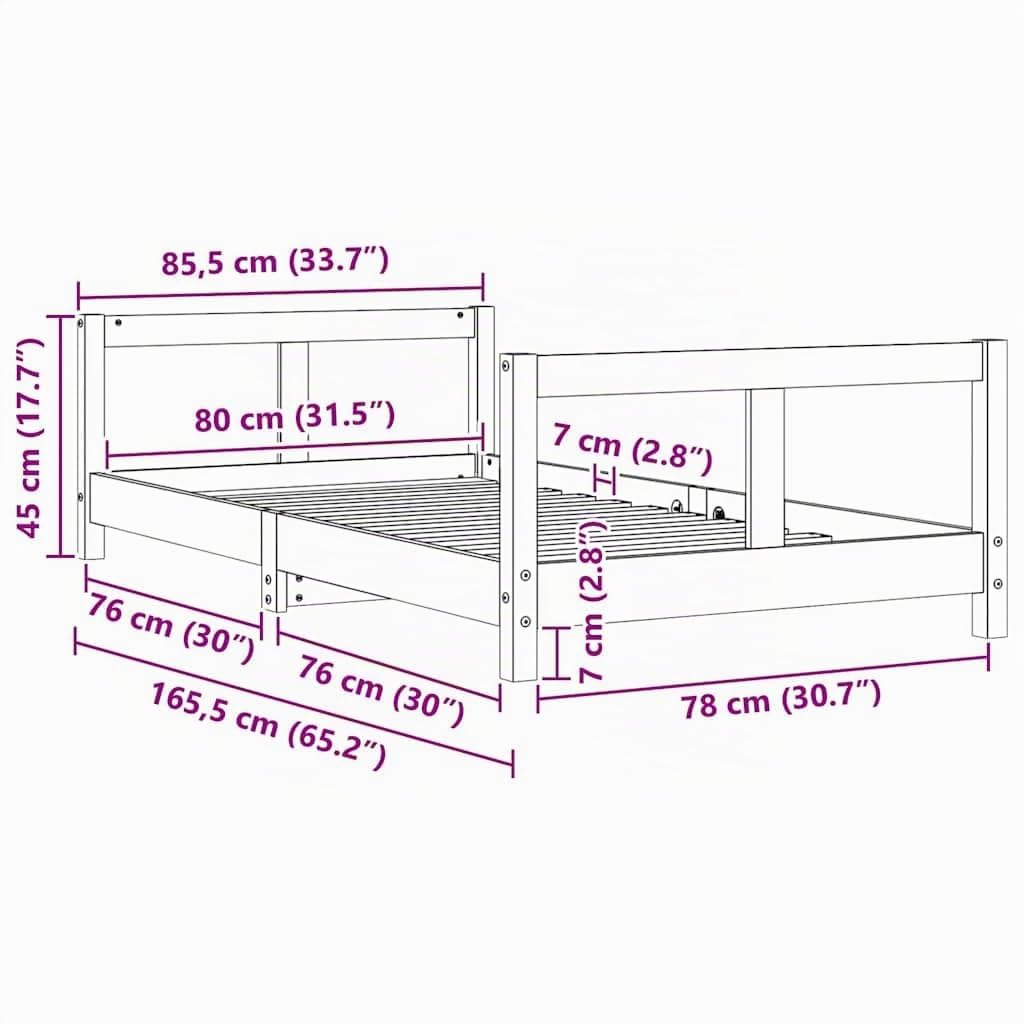 vidaXL Estructura de Cama para Niños, Somier Infantil con Cabecero, Marco de Cama, Mueble para Dormitorio, Madera de Pino Blanco 80x160 cm