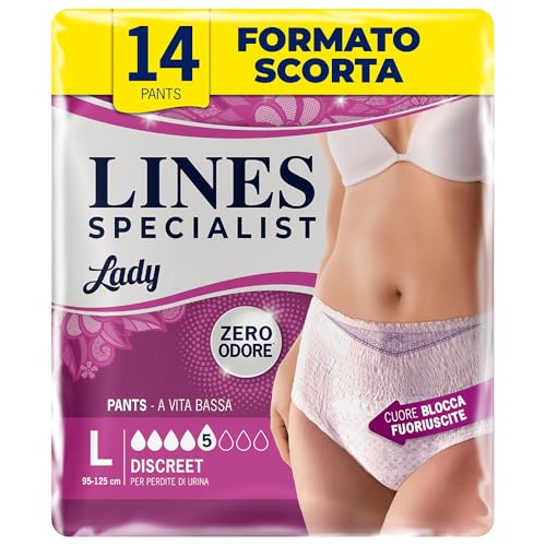 Lines Specialist Braguitas absorbentes para incontinencia, 2 Paquetes de 7 Unidades, talla L, Pants Discreet