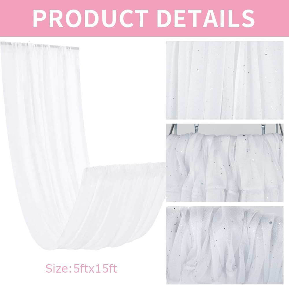HoldOneLight Deckenvorhänge zum Aufhängen für Hochzeit, mit Ring zum Aufhängen und 6 Paneelen, 1,5 x 3 m, transparenter Chiffon-Stoff, Deckenvorhänge für Hochzeitsbogen, Party, Zeremonie