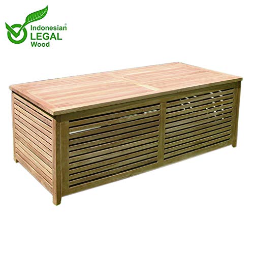 Mojawo XXL Teakbox Teak Kissenbox Auflagenbox Gartenbox aus Teakholz offene Lattung 145x70x65cm – Bild 3
