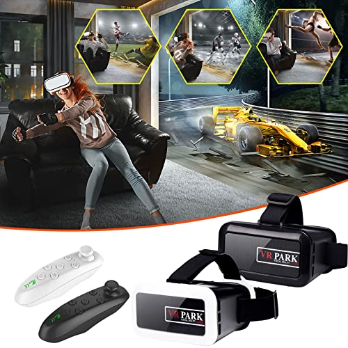 3D VR Glasses For Mobile Phones, 4k Smart Panoramic Box Glasses Virtual Reality Integrated Phone VR Glasses For IMAX Movies And Games, Fov 110Â°, With Goggles Suitable + Bluetooth Game Handle (White)