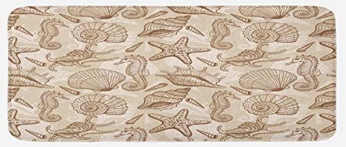 Ambesonne Beige Kitchen Mat, Exotic Marine Animals in Retro Style Illustration Shells Starfish Seahorse Contemporary, Plush Decorative Kitchen Mat with Non Slip Backing, 47" X 19", Beige image 4