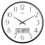 Kpin 13 Inch Silent Non-Ticking Quartz Wall Clock Decorative Indoor Kitchen Clock, Excellent LCD Display,Battery Operated Wall Clock for Living Room,Kitchen,Dining Room,Bedroom (Black, 13
