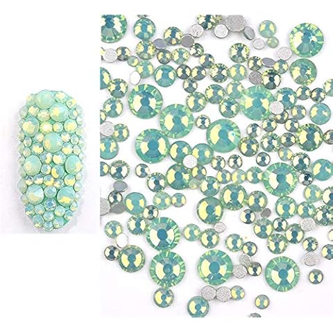 Sparkly Opal Rhinestones for Nails 3D Nail Art Rhinestones - DIY Nail Jewels Crafts - Crystal Diamond Rhinestones and Charms Nail Decoration Flatback Gems Stones, Opal Green Cover