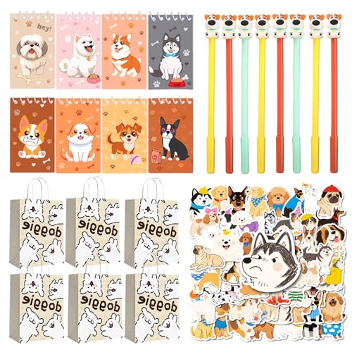 Eymobad 78 unidades de regalos para fiestas de perros, 12 bolsas de regalo, 8 mini bloc de notas, 8 bolígrafos en forma de perro, 50 pegatinas, decoración para perros, regalos de cumpleaños infantiles Eymobad 78 unidades de regalos para fiestas de perros, 12 bolsas de regalo, 8 mini bloc de notas, 8 bolígrafos en forma de perro, 50 pegatinas, decoración para perros, regalos de cumpleaños infantiles