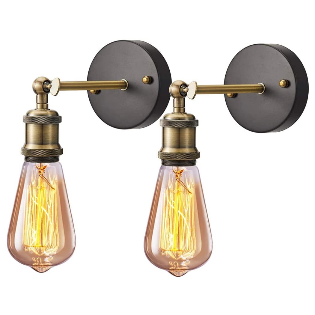Grsrkep Industrial Wall Light E27 Retro Sconce Lamp Bedside Wall Lighting Fixtures 2PCS (No Bulb)