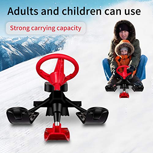 Snow Racer Sled with Steering Wheel and Twin Brakes, Ski Sled Snowboard for Kids Teens and Adults Winter Sport Ski Sled Slider Board for Downhill and Uphill (Snow Sled)