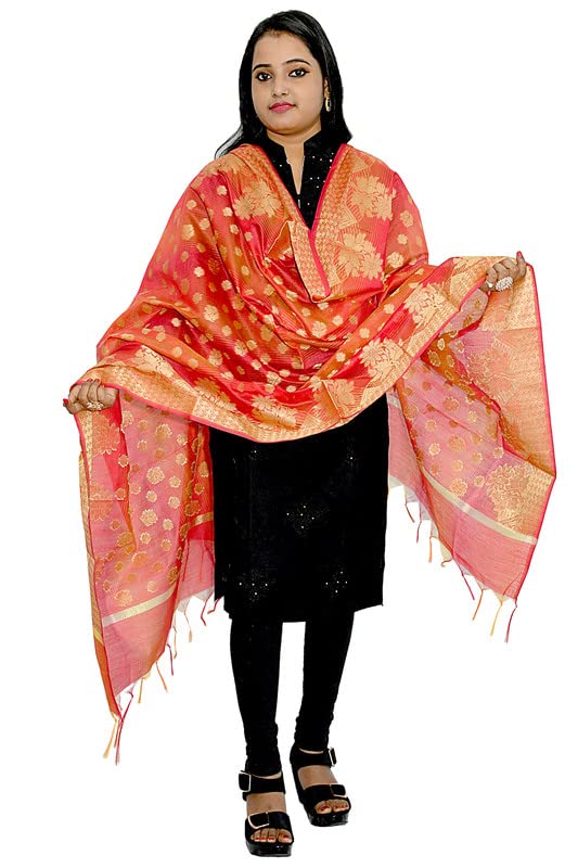 Women's Cotton Silk Zari Work Banarasi Dupatta net dupatta for indian wear indian silk scarf sari scarf(015)3