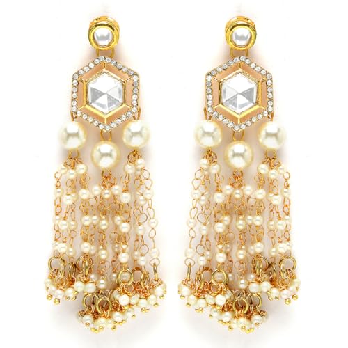 Image of Karatcart Gold Plated Designer Polki Kundan Drop Earrings for Women