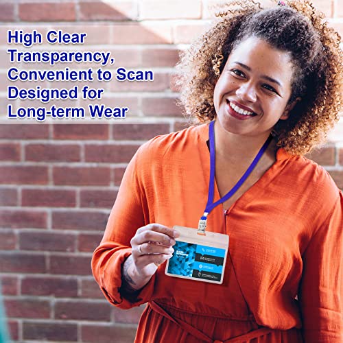Image of Marspark 50 Sets 4 inchx3 inch Name Badge Holder with Lanyard Bulk, Blue | Waterproof Reusable Plastic with Clip, ID Badges Business School Conference Use, Lanyard Strap for Employees Students Events