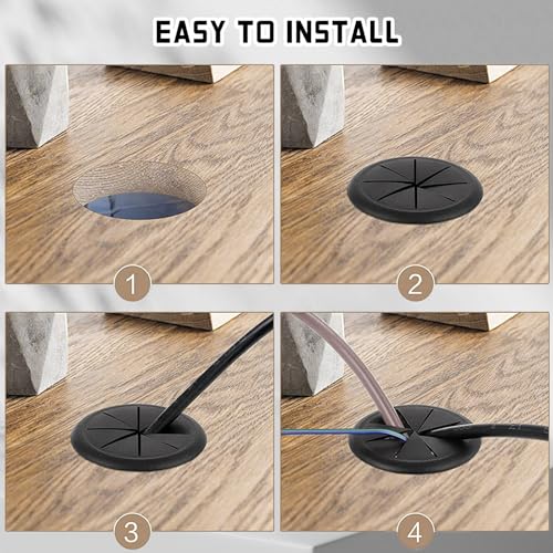 THETAG Kabelmanagement - Kabelgrommet für Schreibtisch, Schwarz, 4 Stück, 50mm, ABS Kunststoff, Modern, Kreuzförmiges Design, Einfache Installation, für Computerkomponenten, Workstations & Möbel