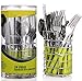 Zestaw sztućców z koszem na sztućce – dla 6 osób – idealny na kemping i w podróży – stal nierdzewna – nadaje się do mycia w zmywarce – zielony