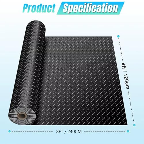 ZERITO Heavy Duty Diamond-Plate Rubber Flooring Roll 4x8 FT, Multi-Purpose Waterproof Anti-Slip Floor Mat, Easy to Clean Under Equipment, Mats for Garage, Gym, Stable, Basement, Kennel by ZERITO - Image 8
