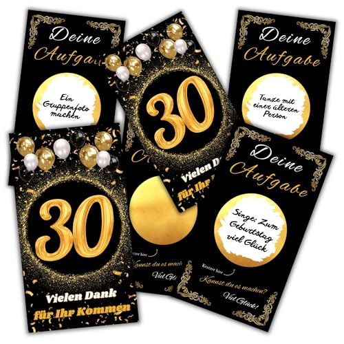 JOCERO – 30. Geburtstag Rubbelkarten für Erwachsene, 15 Selbstausfüllbare Rubbelkarten – Lustiges Partyspiel mit Aufgaben, Mutproben & Jubiläumsspiel, Geschenkidee für Gäste