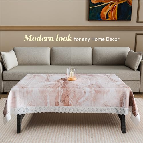 Image of Kuber Industries 40x60 Inch PVC Table Cloth 4 Seater | Waterproof Dining Table Cover /Protector Sheet for Home, Party and Events | Marble Print - Brown