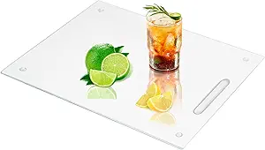 Tempered Glass Cutting Board for Kitchen Countertop, 16"x 12" Clear Glass Cutting Board with Handle, Glass Board with Non Anti-Slip Feet, Scratch Resistant, Heat and Shatter Resistan