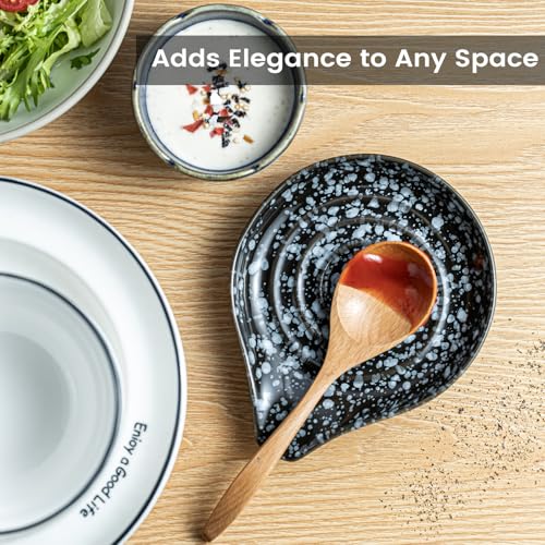 Image of LAUCHUH Spoon Rest for Stove Top, 5 inch Ceramic Spoon Holder for Kitchen Counter Large Ladle Holder for Spatula, Spoons or Tong, Farmhouse Kitchen Decor, Heat-Resistant, Starry Black