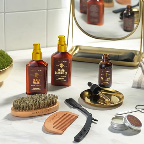 Beard Care Kit for Men, Fathers Gifts for Dad Sandalwood Mens Grooming Kit with Straight Edge Razor, Beard Oil, Balm, Wash, Detangler, Brush, 11pc Birthday Gift for Him, Boyfriend, Gifts for Men - Image 4