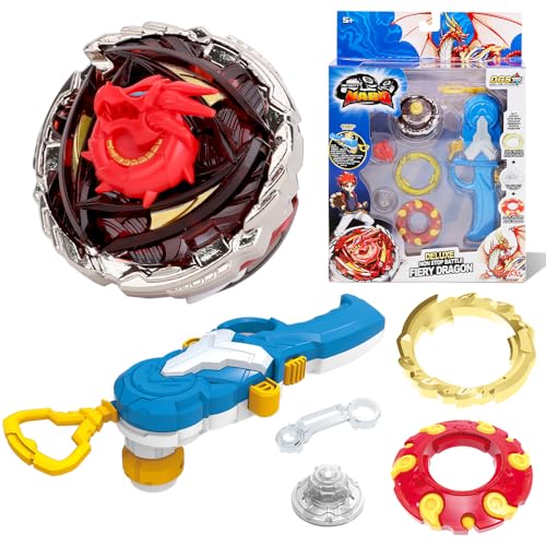 INFINITY NADO Peonza para Niños Juguete de Metal, Peonza de Batalla Lanzador Deluxe-Fiery Dragon, Juguetes para Niños de 5 6 7 8 9 10 11 12 Años, Light Red
