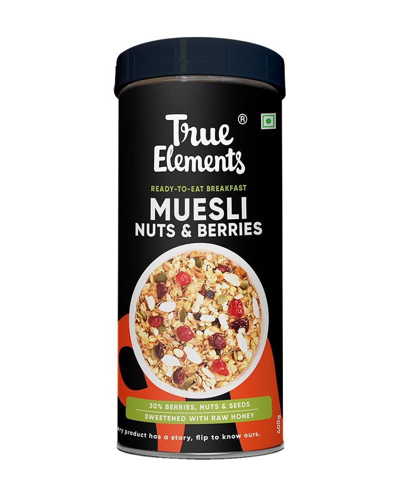 True Elements Crunchy Nuts & Berries Muesli, with Almonds and Cranberries, 400g