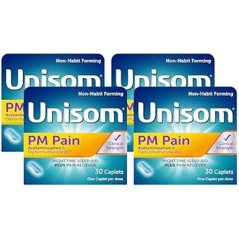 Unisom PM Pain Nighttime Sleep-aid + Pain Reliever, Acetaminophen & Diphenhydramine HCI, 30 Caplets, 50mg (Pack of 4) Cover