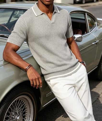 Camisa Polo de Punto para Hombre BOGARI Manga Corta Cuello en V Textura Casual de Verano miniatura 3