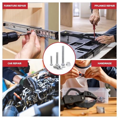 AIMUNOK 192-teiliges Schraubenset M6 M8 M10 - Edelstahl Sechskantschrauben & Muttern Set mit Unterlegscheiben, hochfeste Befestigungselemente für Industrie, Maschinenbau und Heimwerker